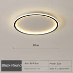 Black round LED flush mount ceiling light, 40cm size, warm glow ring