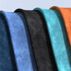 Set of genuine leather phone case materials in blue, black, teal, and orange tones