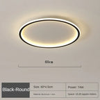 Black round LED flush mount ceiling light, 60cm size, warm glow ring