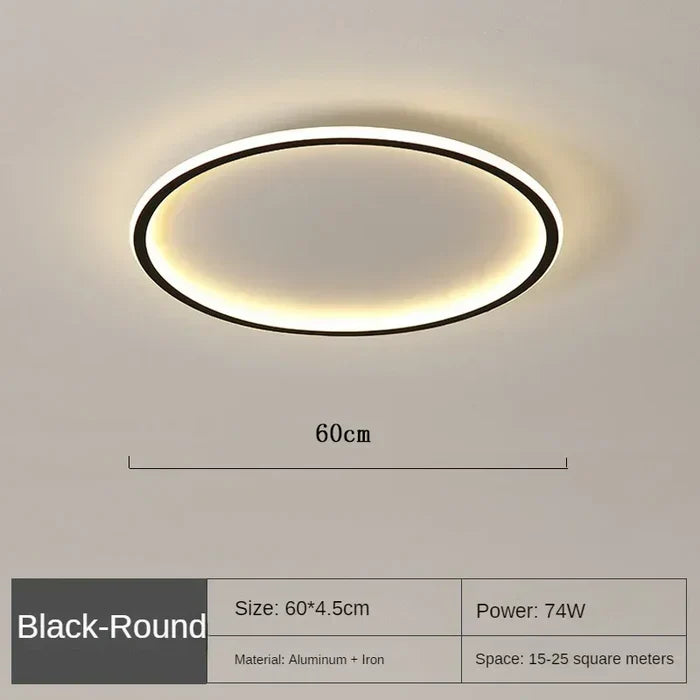Black round LED flush mount ceiling light, 60cm size, warm glow ring