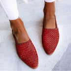 Women's red woven slingback flats with closed toe and low back strap