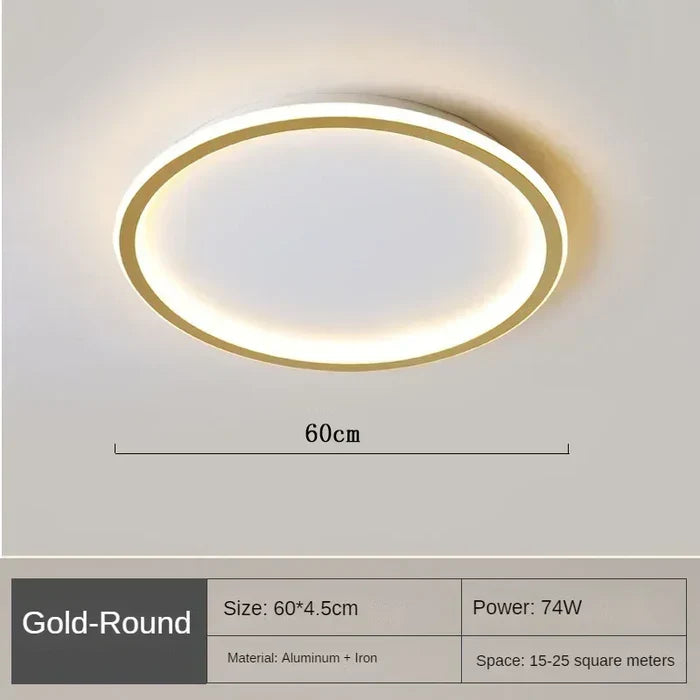 Gold round LED flush mount ceiling light, 60cm size, warm glow ring