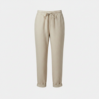 Women’s anti-sweat pants in beige, cuffed ankle, drawstring waistband