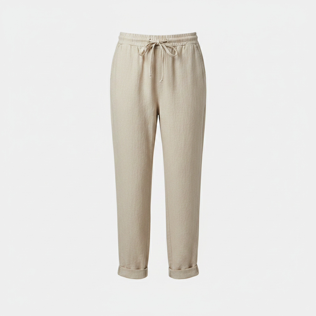 Women’s anti-sweat pants in beige, cuffed ankle, drawstring waistband