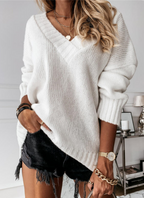 Women's Knit Sweater Oversized Soft Knit | Elegant V-Neck Casual Top