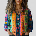 Colorful floral patchwork blouse shirt with button front and long sleeves