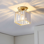Gold crystal flush mount ceiling lamp with clear vertical crystal panels