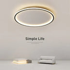Round flush mount ceiling lamp with thin LED ring emitting warm white light