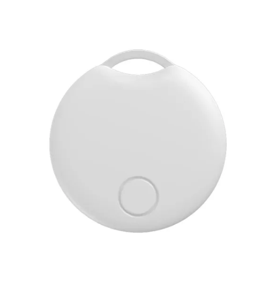 White round GPS locator tracker with keyring loop and circular button