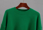Anna cashmere crewneck sweater in green with ribbed collar and cuffs