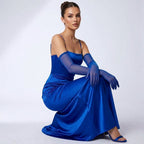 Sheer mesh elbow-length gloves, royal blue