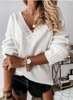 Women's Knit Sweater Oversized Soft Knit | Elegant V-Neck Casual Top
