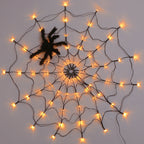 Spidweb-style Halloween LED lights with warm bulbs and black spider decoration