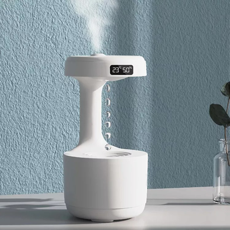 White air humidifier diffuser with digital display and mist stream outlet