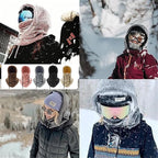 Fleece-lined balaclava beanies in assorted colors, each with face cover and drawcord ties