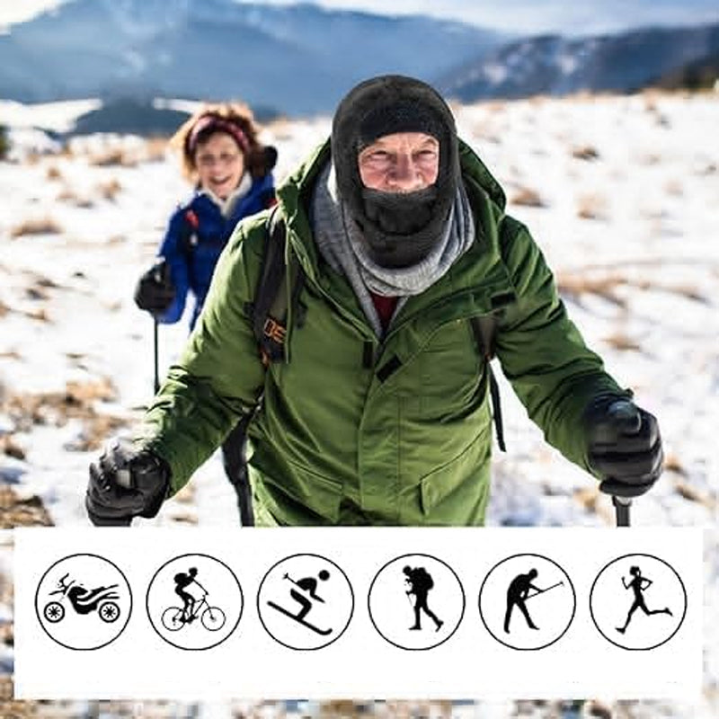 Dark gray fleece balaclava hat with face cover and hood