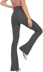 Dark gray bootcut yoga leggings, high-rise waistband and flared hem