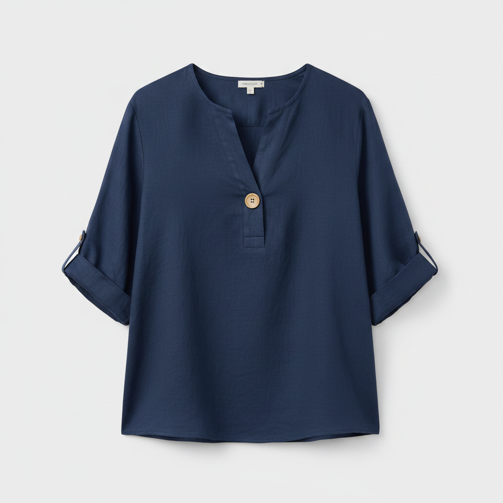 Women's Cotton Loose Fit 3/4 Sleeve Single Button Blouse
