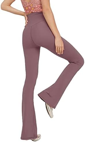 Women’s high-waisted flared yoga leggings in mauve, leg and flare detail