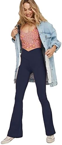 High-waisted flared yoga leggings, dark navy bootcut pants with smooth stretch fit