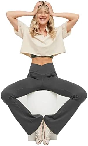 Black flared yoga leggings with high waist and wide bootcut legs