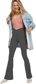 High-waisted flared yoga leggings in dark gray with bootcut legs