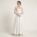 Sheer mesh elbow-length gloves, bright white