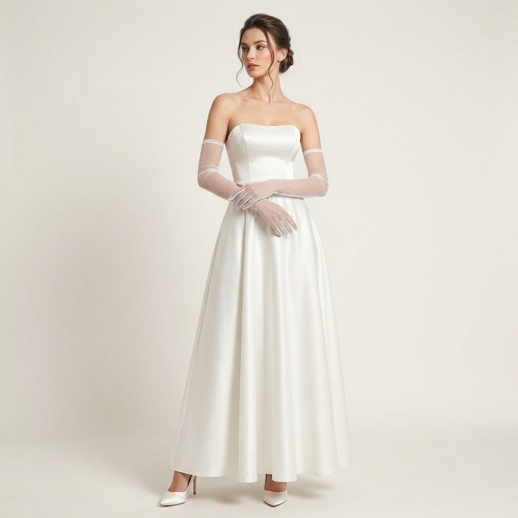 Sheer mesh elbow-length gloves, bright white