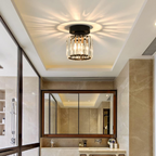 Black crystal flush mount ceiling lamp with clear prism panels and warm bulbs, square