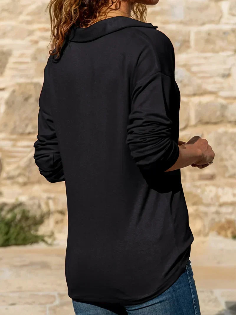 Women’s half-zip collared sweater, black, long sleeves