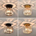 Crystal flush mount ceiling lamp variants in black and gold, round and square styles