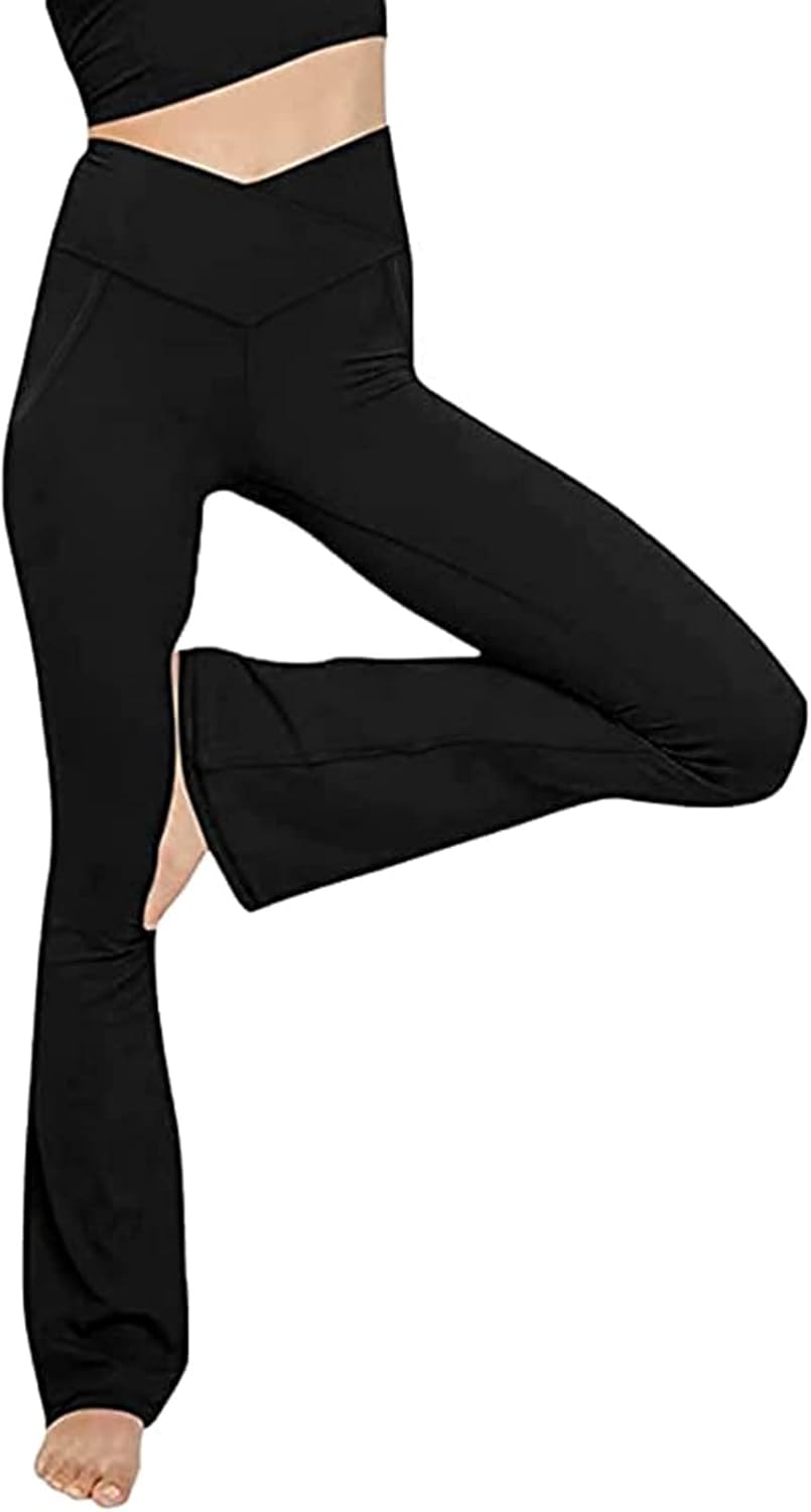 High-waisted flared yoga leggings, black bootcut pants with wide leg flare