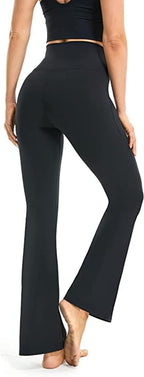 High-waisted flared yoga leggings, dark gray bootcut pants with smooth stretch fabric