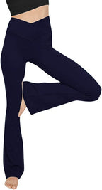 Navy high-waist yoga leggings with V-shaped waist and flared bootcut legs