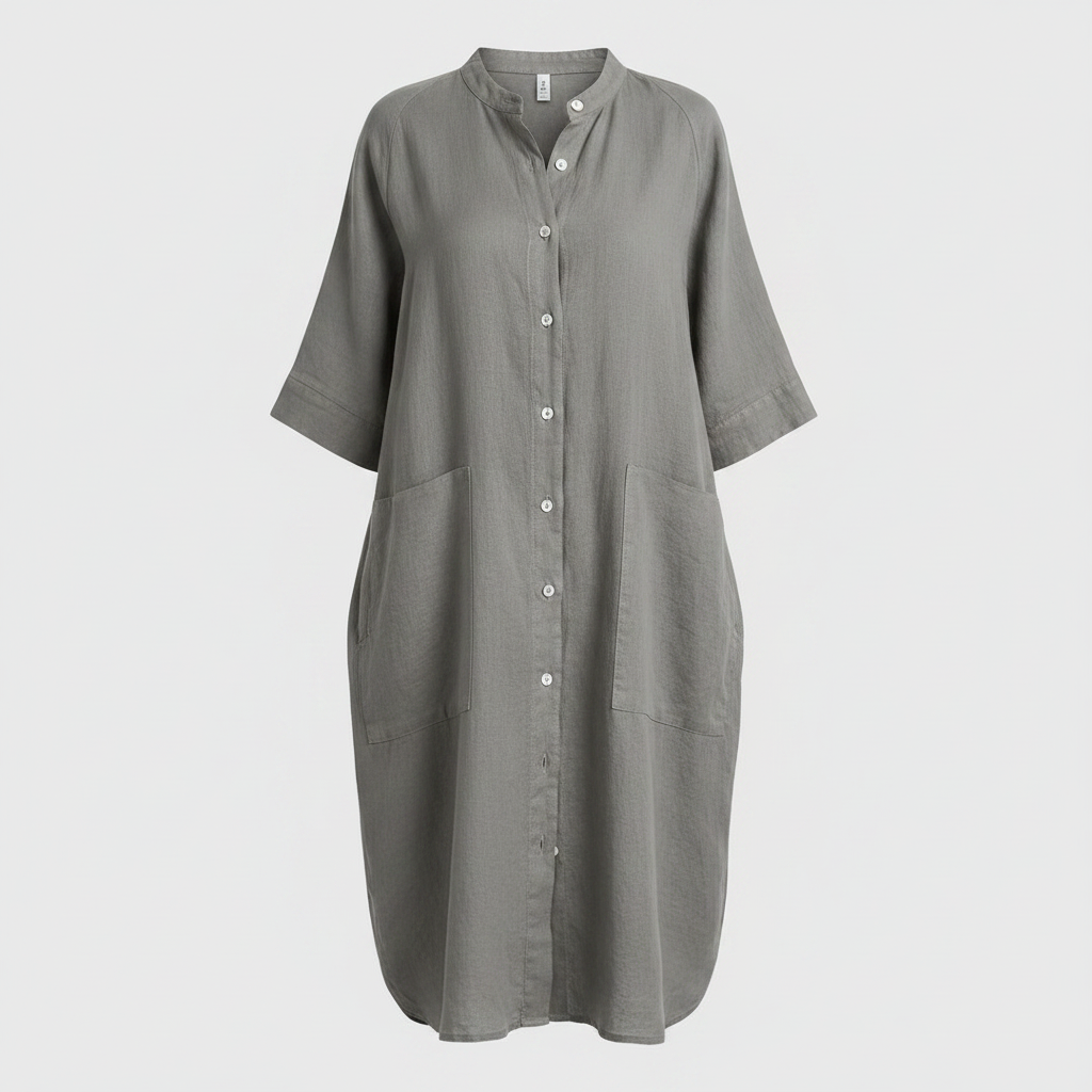Women's Button Front Shirt Dress with Short Sleeves