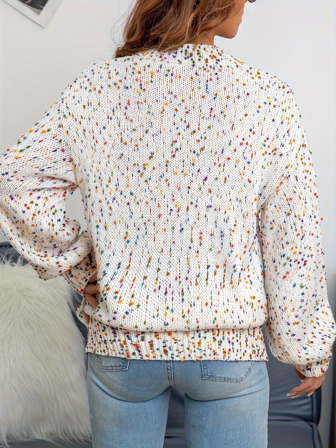 Women’s knitted sweater with confetti print, crew neck, ribbed cuffs and hem