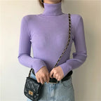 Lavender ribbed long-sleeve turtleneck sweater