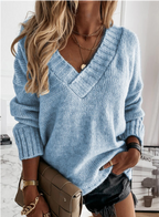 Women's Knit Sweater Oversized Soft Knit | Elegant V-Neck Casual Top
