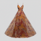 Floral maxi dress with ruffled straps and square neckline, orange-red floral print maxi skirt.