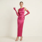 Sheer mesh elbow-length gloves, magenta