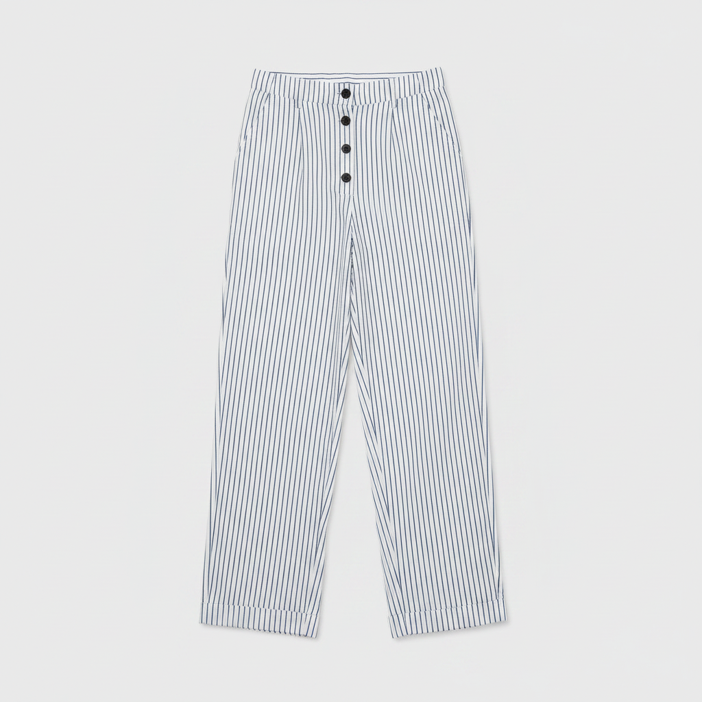 Women's Striped Wide Leg Pants with Button Detail and Relaxed Fit