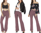 Women’s high-waisted flared yoga leggings in mauve, multiple views