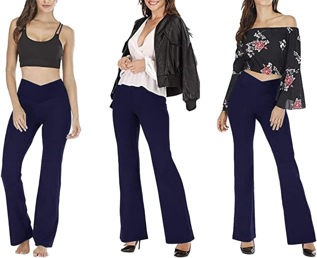 Flared yoga leggings in black and navy, high-waisted bootcut pants for women