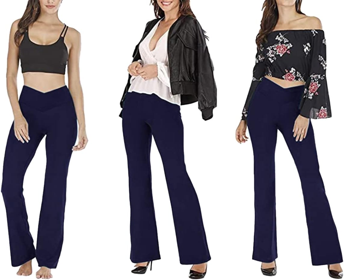 Flared yoga leggings in black and navy, high-waisted bootcut pants for women