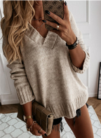 Women's Knit Sweater Oversized Soft Knit | Elegant V-Neck Casual Top