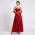 Sheer mesh elbow-length gloves, deep red