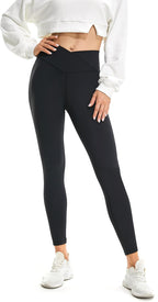 High-waisted yoga leggings in dark gray with smooth seams and full-length bootcut flare