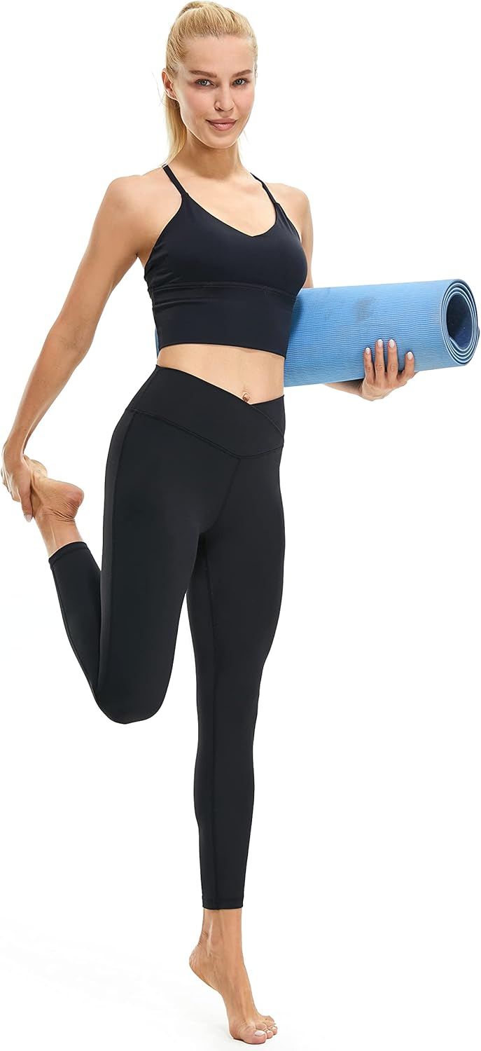 High-waisted flared yoga leggings in black with V-waist fit and straight-to-bootcut legs