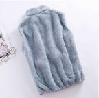 Light blue sherpa sleeveless bodywarmer with back yoke seam