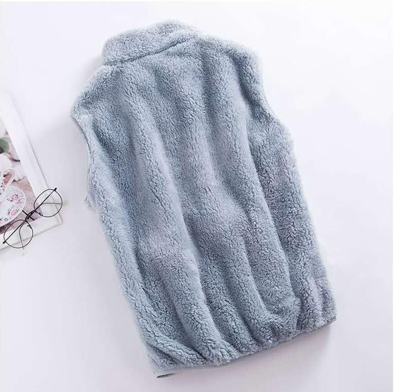 Light blue sherpa sleeveless bodywarmer with back yoke seam
